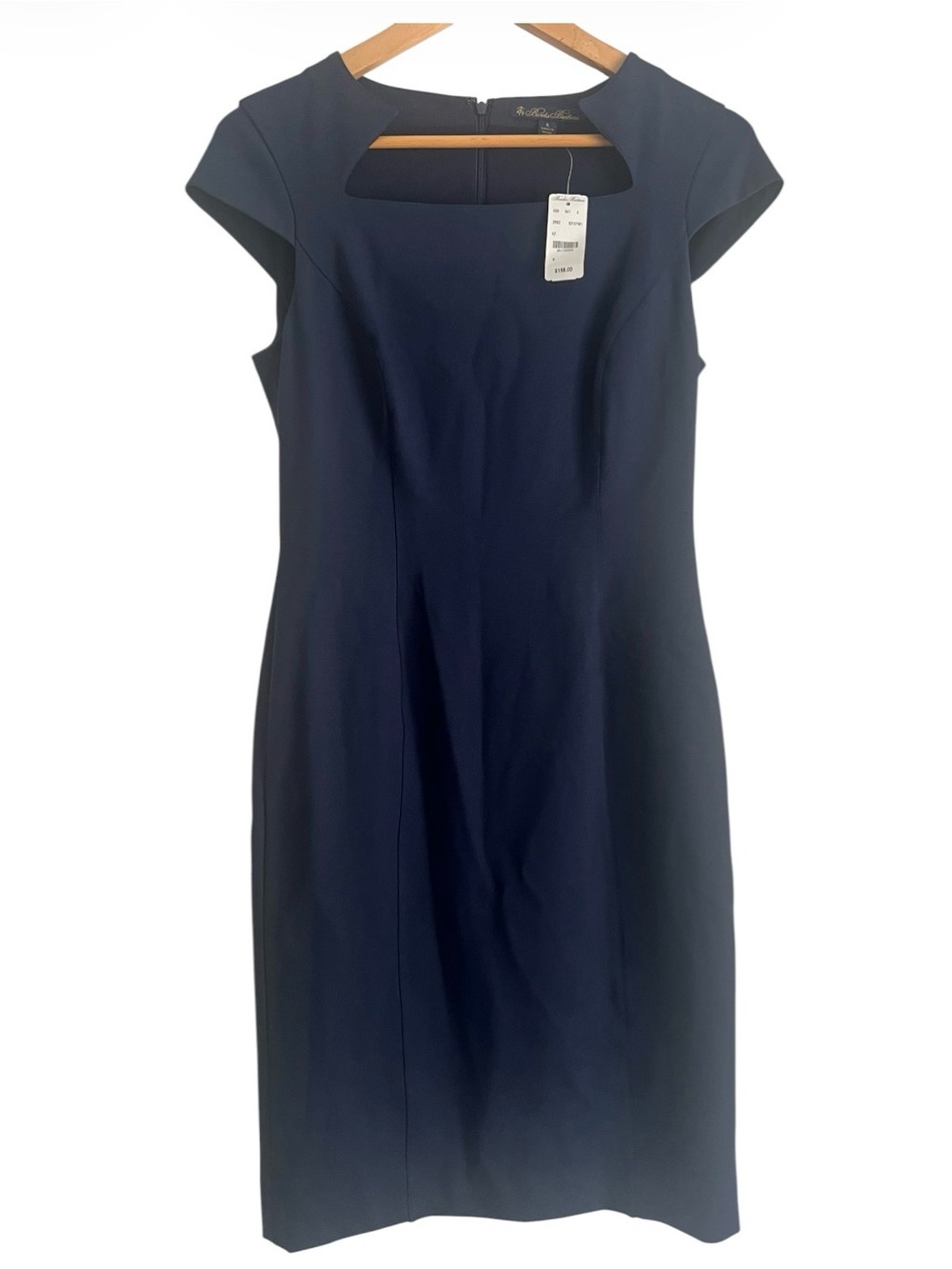 NWT Brooks Brothers Navy Geometric Neckline Sheath Dress Size 6